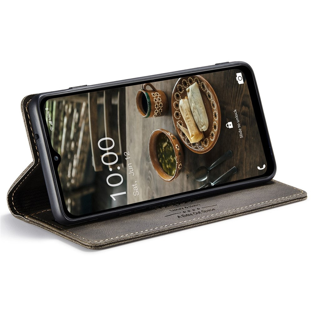 AUTSPACE A01 Series For Samsung Galaxy M53 5G RFID Blocking Matte PU Leather Phone Case Wallet Stand Flip Cover - Coffee