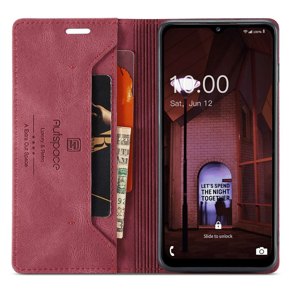 AUTSPACE A01 Series For Samsung Galaxy M53 5G RFID Blocking Matte PU Leather Phone Case Wallet Stand Flip Cover - Red