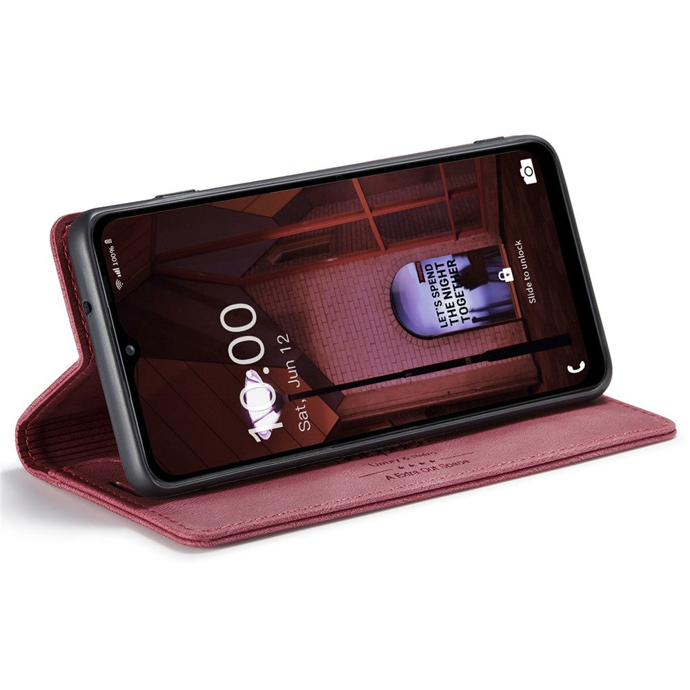 AUTSPACE A01 Series For Samsung Galaxy M53 5G RFID Blocking Matte PU Leather Phone Case Wallet Stand Flip Cover - Red
