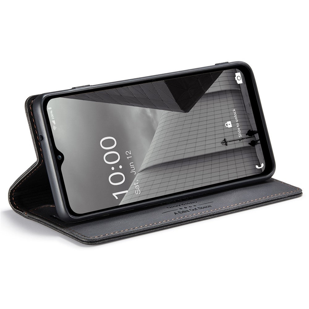 AUTSPACE A01 Series For Samsung Galaxy M33 5G (Global Version) Mobile Phone Case Bag Matte PU Leather+TPU RFID Blocking Magnetic Closure Retro Phone Cover Stand Wallet - Black