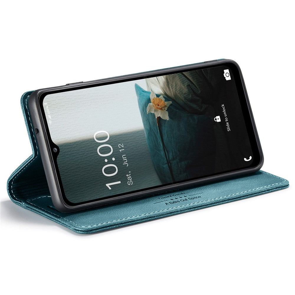AUTSPACE A01 Series For Samsung Galaxy M33 5G (Global Version) Mobile Phone Case Bag Matte PU Leather+TPU RFID Blocking Magnetic Closure Retro Phone Cover Stand Wallet - Blue