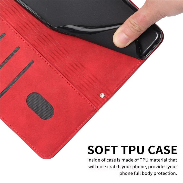 For Realme 9 Pro+ 5G Heart Shape Imprinted Phone Case PU Leather Skin-touch Feeling Wallet Horizontal Stand Feature Shell with Strap - Red