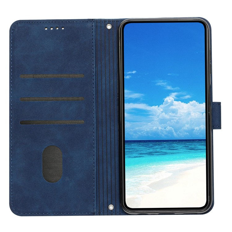 For Oppo A74 5G/A93 5G/A54 5G Imprinted Heart Shape Wallet Case Skin-touch Feeling Leather Stand Feature Flip Cover with Strap - Sapphire