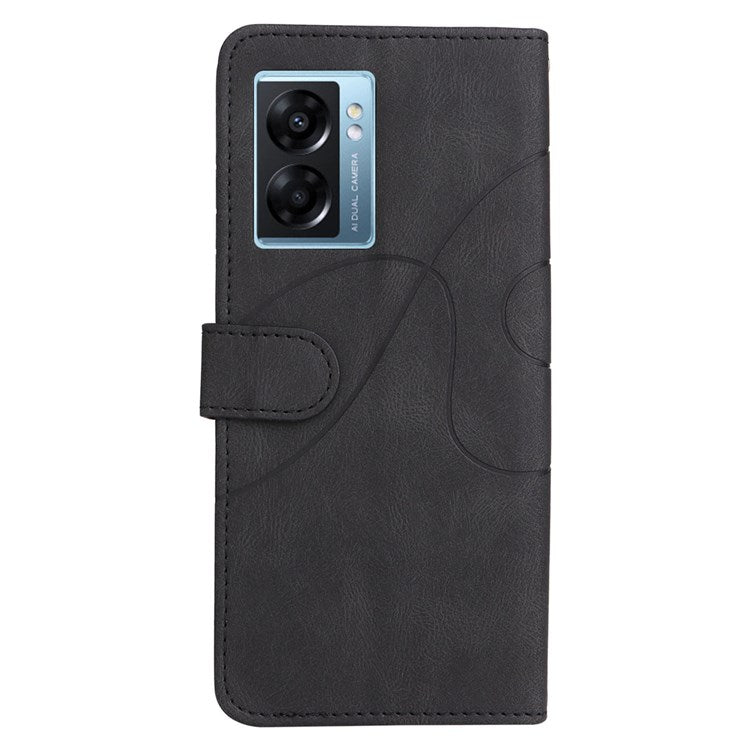 KT Leather Series-1 for Oppo A57 (2022) 5G / A77 5G / Realme V23 5G Dual-color Splicing PU Leather Stand Wallet Phone Case Folio Flip Cover - Black