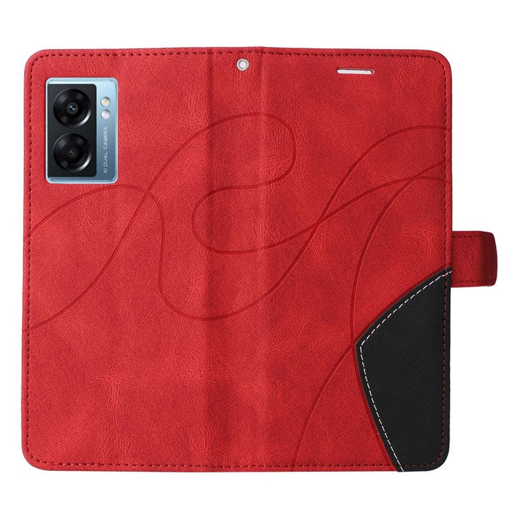KT Leather Series-1 for Oppo A57 (2022) 5G / A77 5G / Realme V23 5G Dual-color Splicing PU Leather Stand Wallet Phone Case Folio Flip Cover - Red