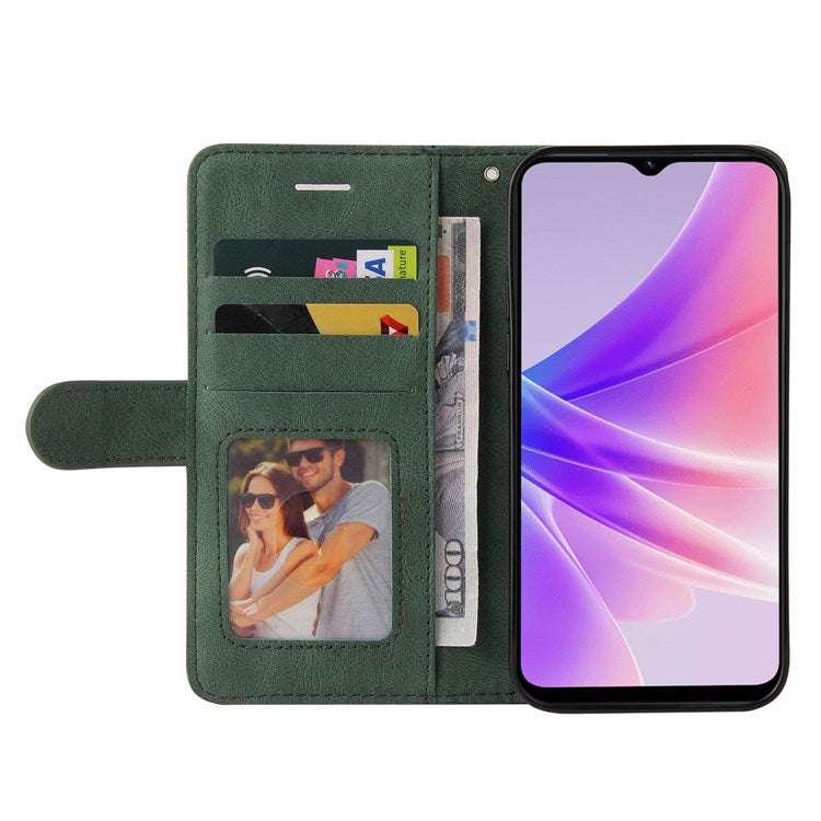 KT Leather Series-1 for Oppo A57 (2022) 5G / A77 5G / Realme V23 5G Dual-color Splicing PU Leather Stand Wallet Phone Case Folio Flip Cover - Green