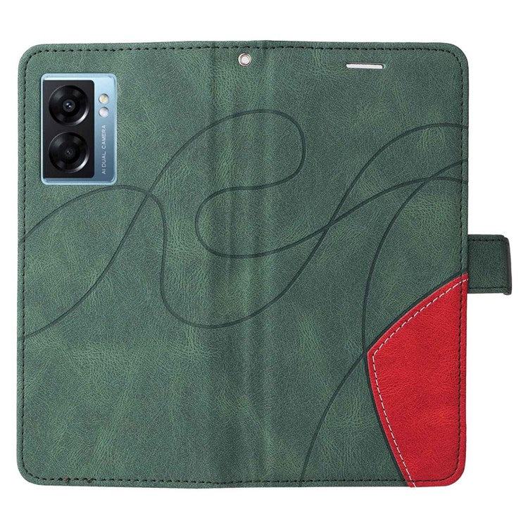 KT Leather Series-1 for Oppo A57 (2022) 5G / A77 5G / Realme V23 5G Dual-color Splicing PU Leather Stand Wallet Phone Case Folio Flip Cover - Green