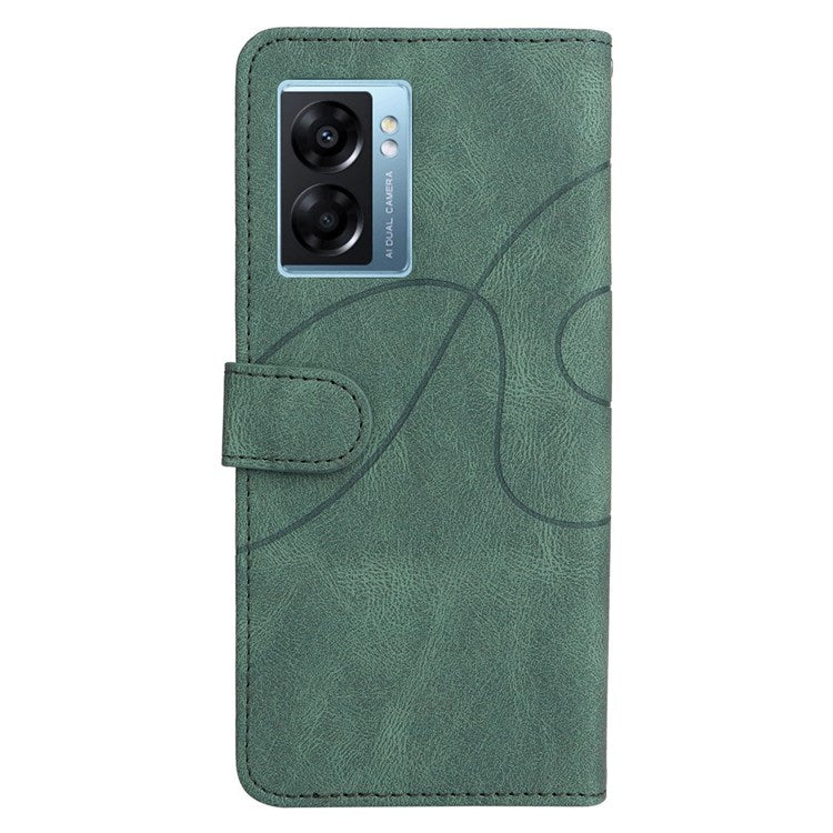 KT Leather Series-1 for Oppo A57 (2022) 5G / A77 5G / Realme V23 5G Dual-color Splicing PU Leather Stand Wallet Phone Case Folio Flip Cover - Green
