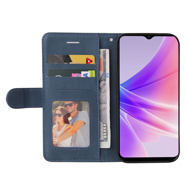 KT Leather Series-1 for Oppo A57 (2022) 5G / A77 5G / Realme V23 5G Dual-color Splicing PU Leather Stand Wallet Phone Case Folio Flip Cover - Blue