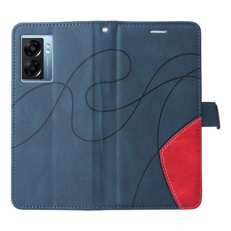KT Leather Series-1 for Oppo A57 (2022) 5G / A77 5G / Realme V23 5G Dual-color Splicing PU Leather Stand Wallet Phone Case Folio Flip Cover - Blue