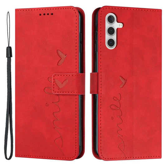 For Samsung Galaxy A13 5G / A04s 4G (164.7 x 76.7 x 9.1 mm) Heart Shape Imprinted Phone Case PU Leather Skin-touch Feeling Wallet Style Shell with Stand - Red