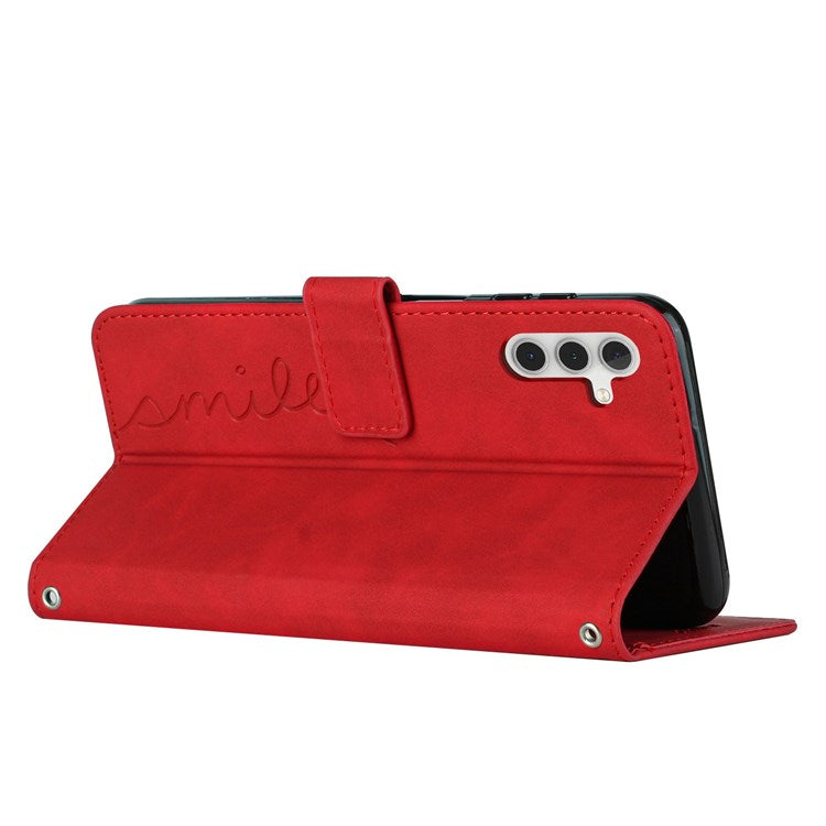 For Samsung Galaxy A13 5G / A04s 4G (164.7 x 76.7 x 9.1 mm) Heart Shape Imprinted Phone Case PU Leather Skin-touch Feeling Wallet Style Shell with Stand - Red
