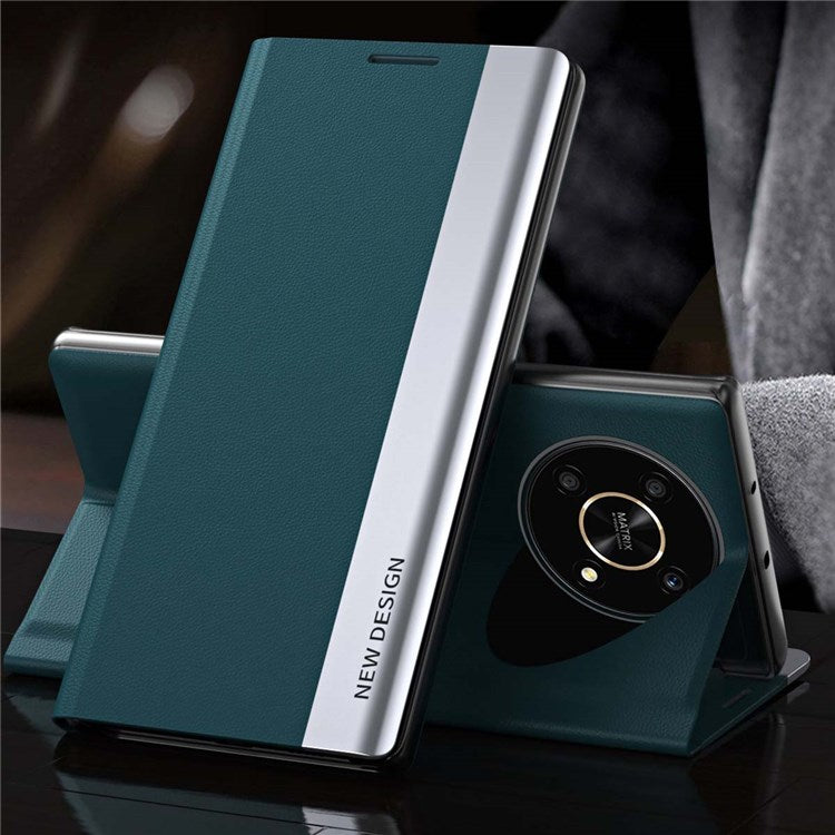 For Honor X9 5G / X30 5G / Magic4 Lite 5G Wear-resistant PU Leather Stand Function Case Electroplating Cell Phone Cover - Green