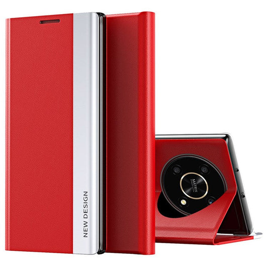 For Honor X9 5G / X30 5G / Magic4 Lite 5G Wear-resistant PU Leather Stand Function Case Electroplating Cell Phone Cover - Red