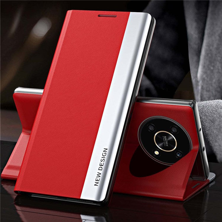 For Honor X9 5G / X30 5G / Magic4 Lite 5G Wear-resistant PU Leather Stand Function Case Electroplating Cell Phone Cover - Red