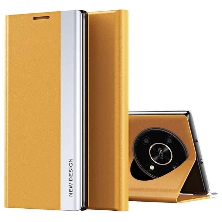 For Honor X9 5G / X30 5G / Magic4 Lite 5G Wear-resistant PU Leather Stand Function Case Electroplating Cell Phone Cover - Yellow