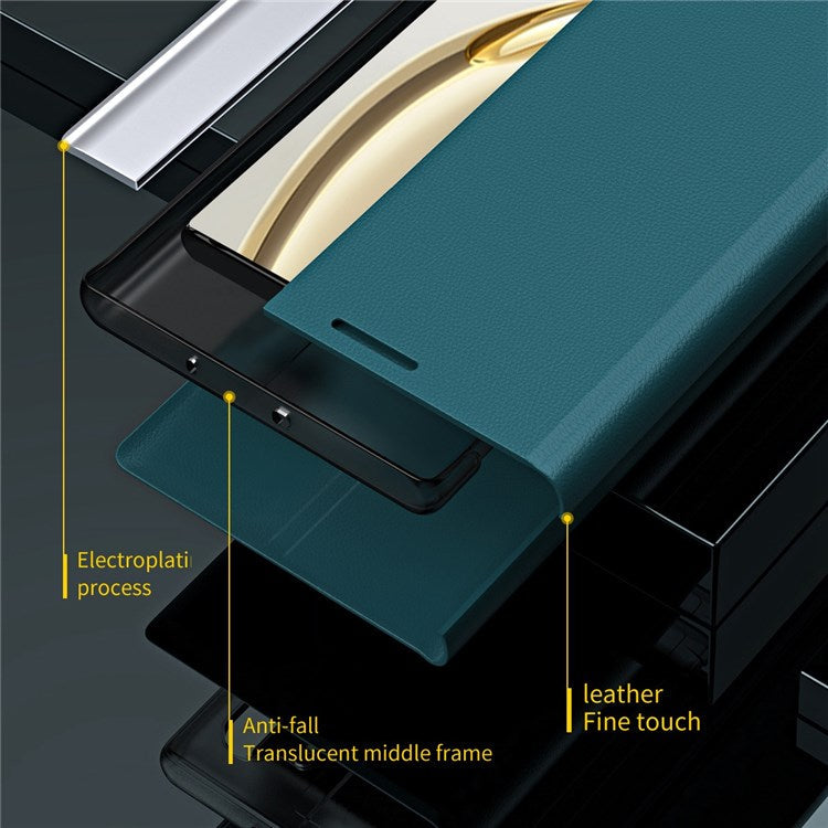 For Honor X9 5G / X30 5G / Magic4 Lite 5G Wear-resistant PU Leather Stand Function Case Electroplating Cell Phone Cover - Yellow