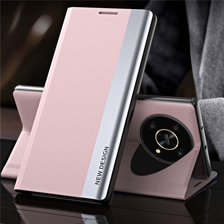 For Honor X9 5G / X30 5G / Magic4 Lite 5G Wear-resistant PU Leather Stand Function Case Electroplating Cell Phone Cover - Pink