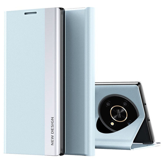 For Honor X9 5G / X30 5G / Magic4 Lite 5G Wear-resistant PU Leather Stand Function Case Electroplating Cell Phone Cover - Baby Blue