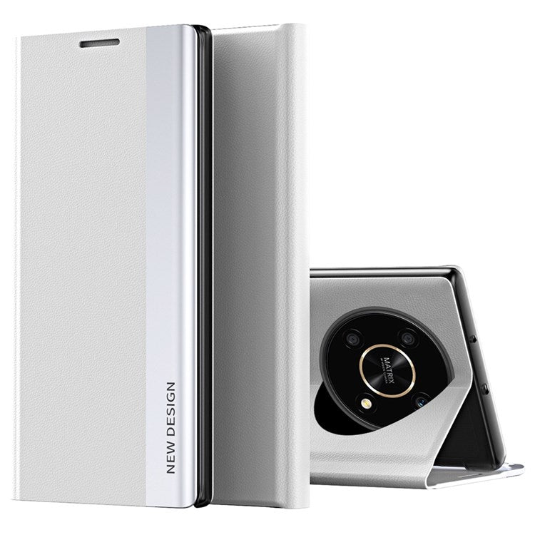 For Honor X9 5G / X30 5G / Magic4 Lite 5G Wear-resistant PU Leather Stand Function Case Electroplating Cell Phone Cover - White