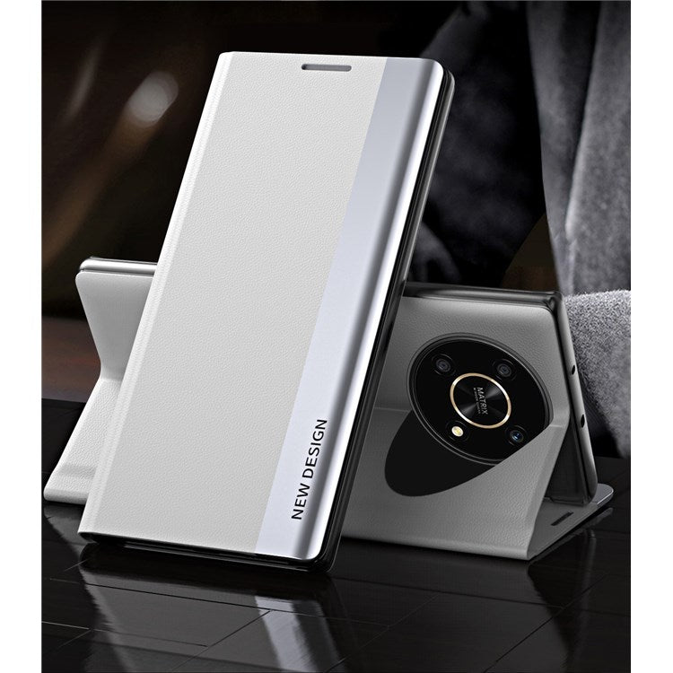 For Honor X9 5G / X30 5G / Magic4 Lite 5G Wear-resistant PU Leather Stand Function Case Electroplating Cell Phone Cover - White
