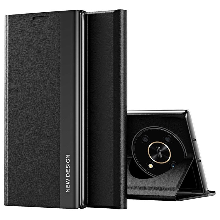 For Honor X9 5G / X30 5G / Magic4 Lite 5G Wear-resistant PU Leather Stand Function Case Electroplating Cell Phone Cover - Black