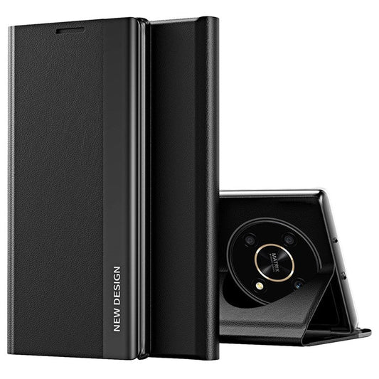 For Honor X9 5G / X30 5G / Magic4 Lite 5G Wear-resistant PU Leather Stand Function Case Electroplating Cell Phone Cover - Black