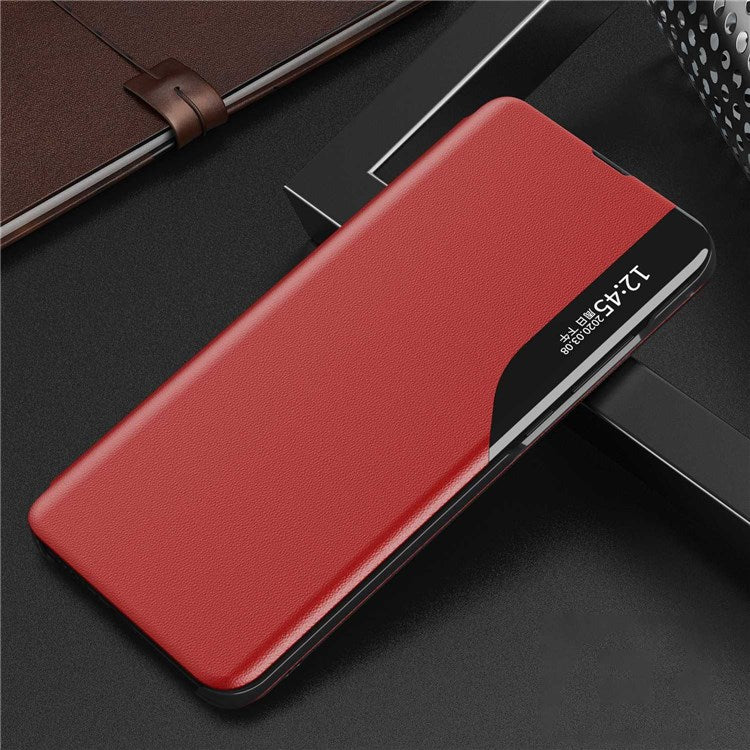 For Honor X9 5G/X30 5G/Magic4 Lite 5G Well-protected Phone Case Clear View Window Stand Feature Leather Protective Shell - Red