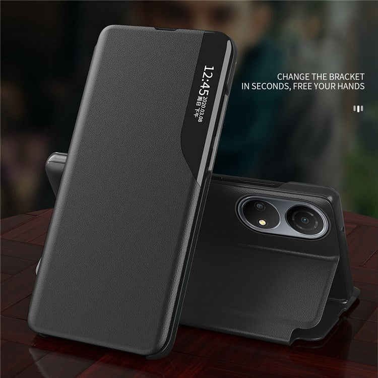 For Honor Play 30 Plus 5G/X7 Clear View Window Phone Case Adjustable Stand Leather Protective Shell - Green