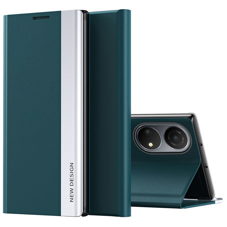 For Honor X7 / Honor Play 30 Plus 5G Shockproof PU Leather Stand Design Case Electroplating Phone Cover - Green