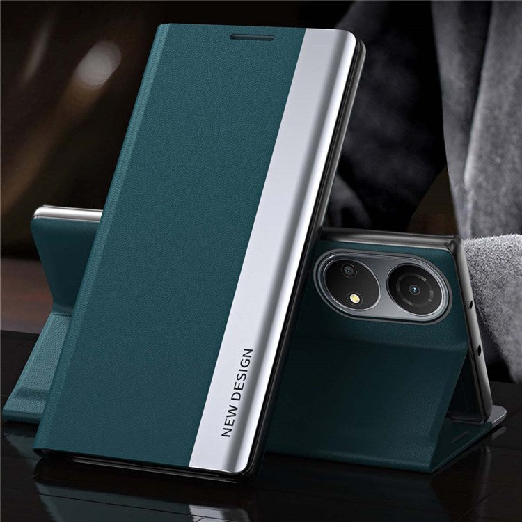 For Honor X7 / Honor Play 30 Plus 5G Shockproof PU Leather Stand Design Case Electroplating Phone Cover - Green