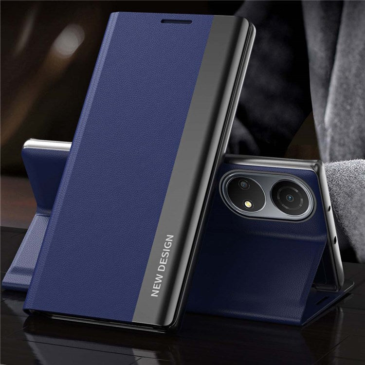 For Honor X7 / Honor Play 30 Plus 5G Shockproof PU Leather Stand Design Case Electroplating Phone Cover - Sapphire