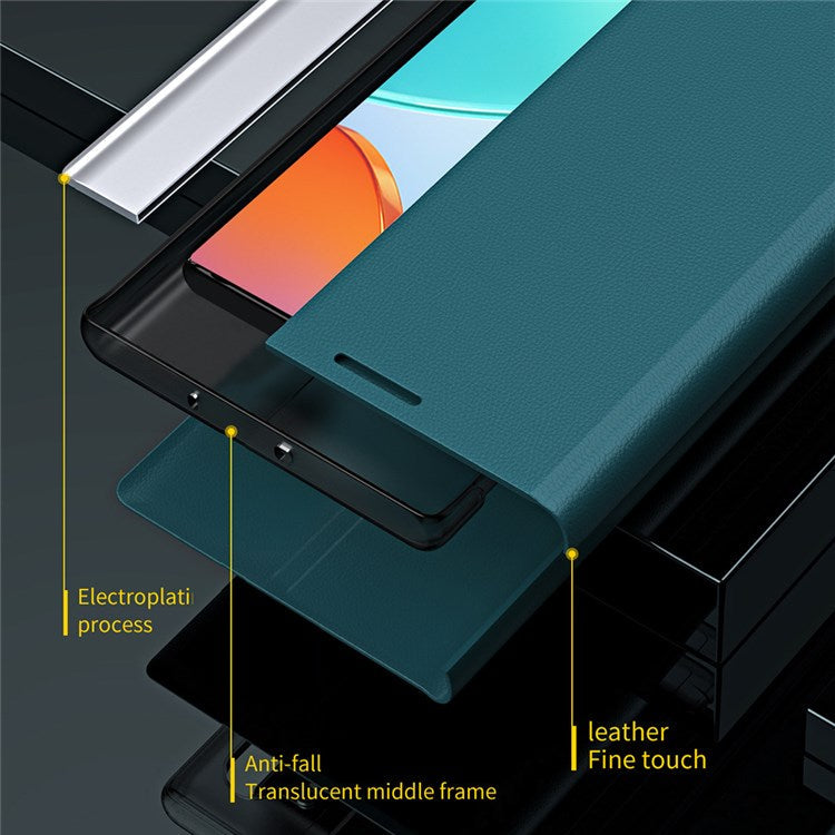For Honor X7 / Honor Play 30 Plus 5G Shockproof PU Leather Stand Design Case Electroplating Phone Cover - Sapphire