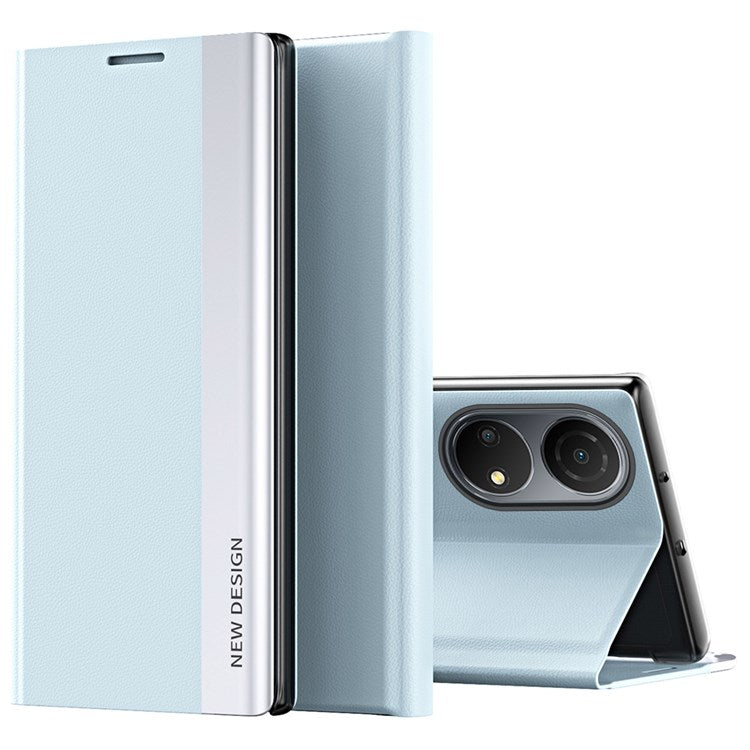 For Honor X7 / Honor Play 30 Plus 5G Shockproof PU Leather Stand Design Case Electroplating Phone Cover - Baby Blue