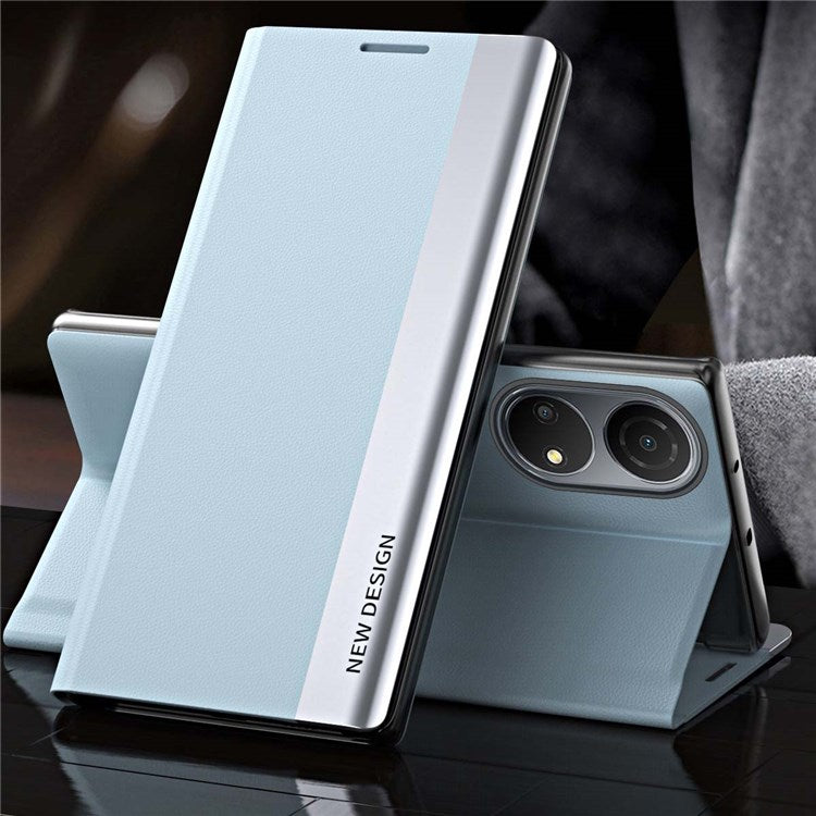For Honor X7 / Honor Play 30 Plus 5G Shockproof PU Leather Stand Design Case Electroplating Phone Cover - Baby Blue