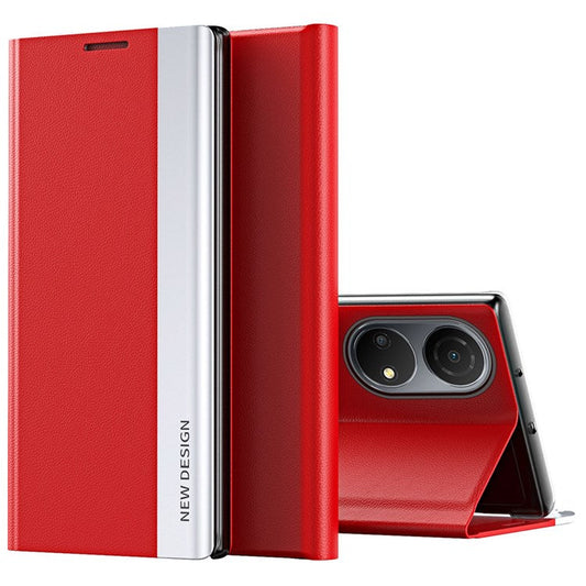 For Honor X7 / Honor Play 30 Plus 5G Shockproof PU Leather Stand Design Case Electroplating Phone Cover - Red