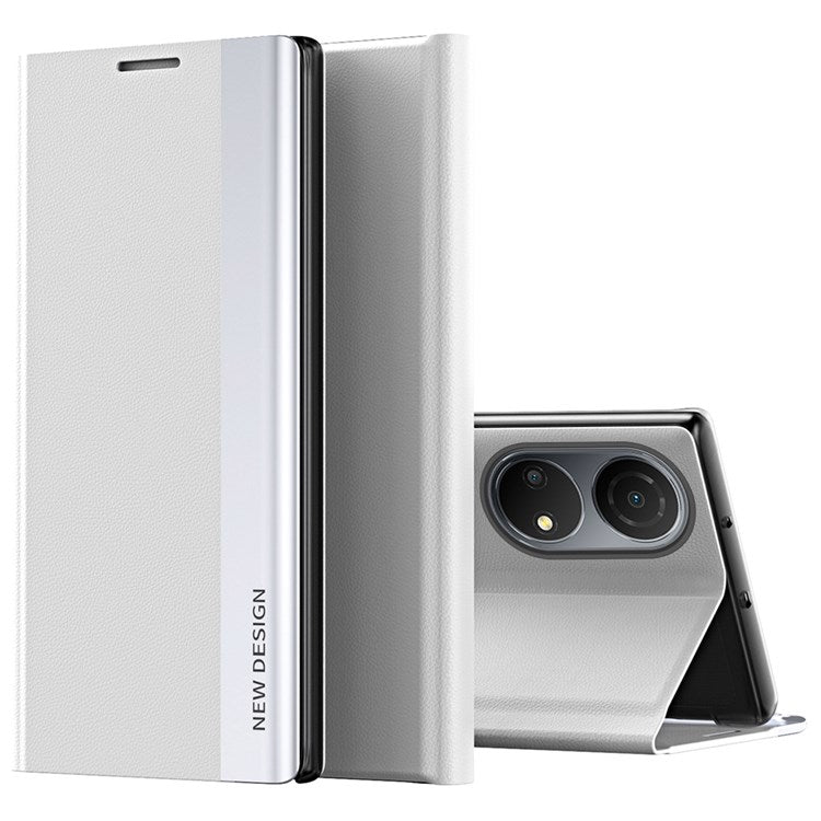 For Honor X7 / Honor Play 30 Plus 5G Shockproof PU Leather Stand Design Case Electroplating Phone Cover - White