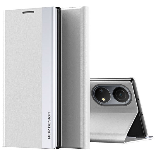 For Honor X7 / Honor Play 30 Plus 5G Shockproof PU Leather Stand Design Case Electroplating Phone Cover - White