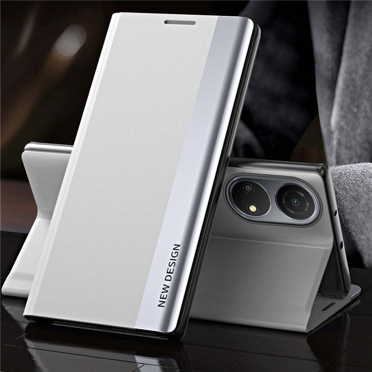 For Honor X7 / Honor Play 30 Plus 5G Shockproof PU Leather Stand Design Case Electroplating Phone Cover - White