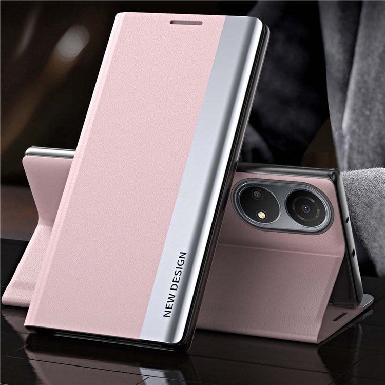 For Honor X7 / Honor Play 30 Plus 5G Shockproof PU Leather Stand Design Case Electroplating Phone Cover - Pink