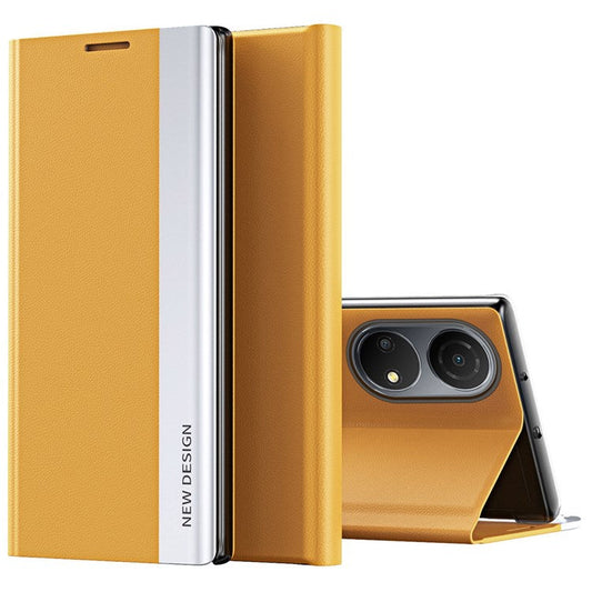 For Honor X7 / Honor Play 30 Plus 5G Shockproof PU Leather Stand Design Case Electroplating Phone Cover - Yellow