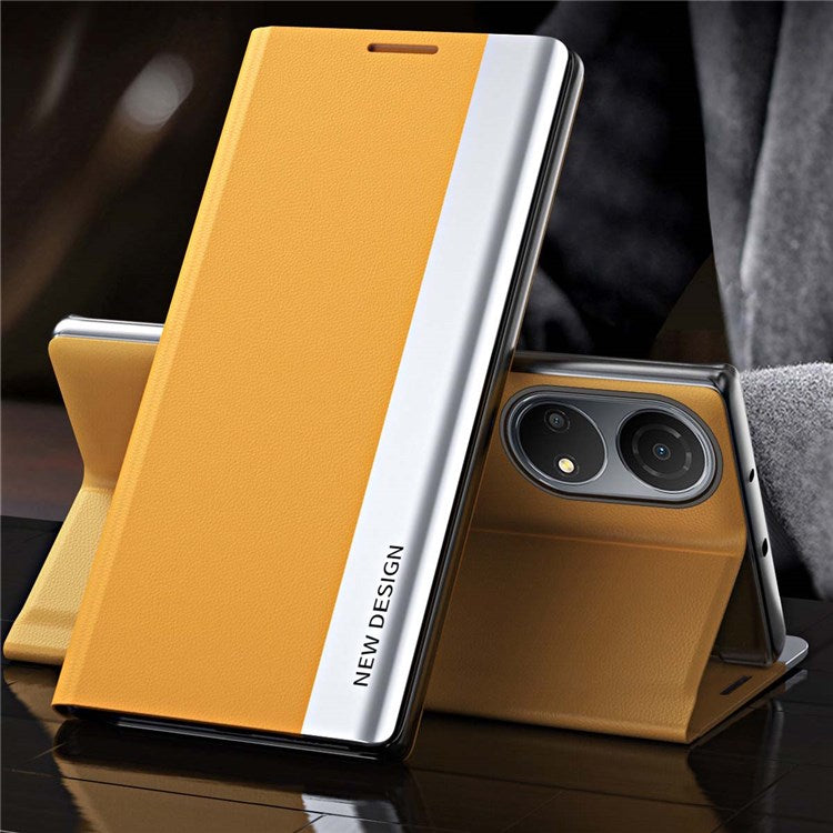 For Honor X7 / Honor Play 30 Plus 5G Shockproof PU Leather Stand Design Case Electroplating Phone Cover - Yellow
