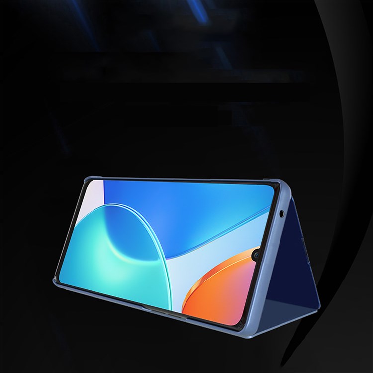For Honor X7/Play 30 Plus 5G Adjustable Stand Design PU Leather Anti-shock Case View Window Electroplate Mirror Mobile Phone Protector - Silver