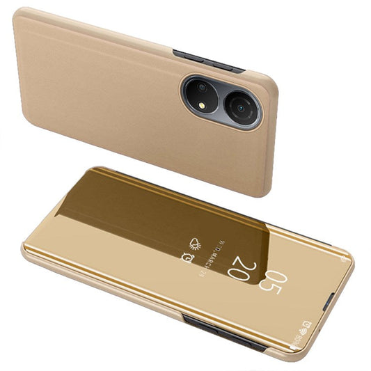 For Honor X7/Play 30 Plus 5G Adjustable Stand Design PU Leather Anti-shock Case View Window Electroplate Mirror Mobile Phone Protector - Gold