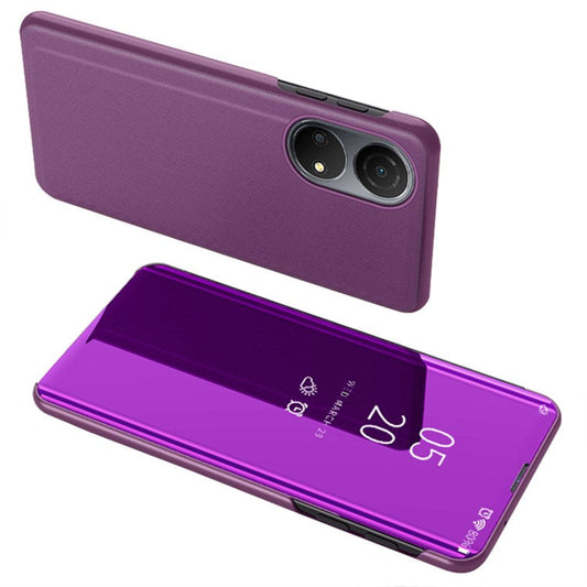 For Honor X7/Play 30 Plus 5G Adjustable Stand Design PU Leather Anti-shock Case View Window Electroplate Mirror Mobile Phone Protector - Purple