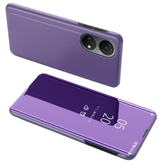 For Honor X7/Play 30 Plus 5G Adjustable Stand Design PU Leather Anti-shock Case View Window Electroplate Mirror Mobile Phone Protector - Purple Blue