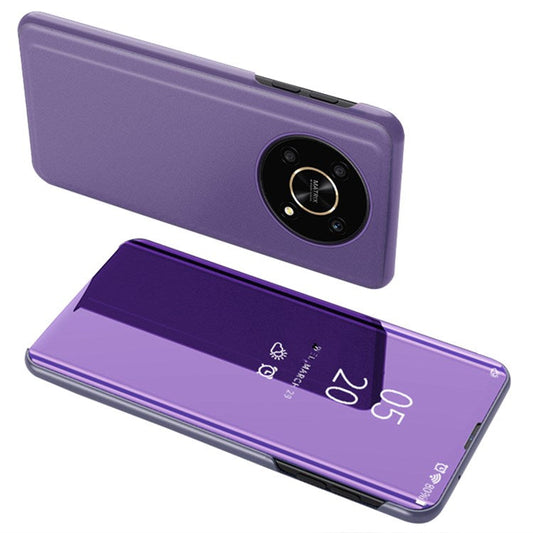 For Honor X9 5G/X30 5G/Magic4 Lite 5G Foldable Stand Design PU Leather Case View Window Electroplate Mirror Wear-resistant Phone Shell - Purple Blue