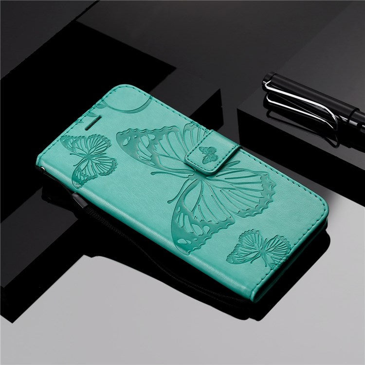 KT Leather Series-2 for OnePlus Nord 2T 5G Butterfly Imprinted PU Leather Flip Wallet Case Stand Shockproof Phone Cover - Green