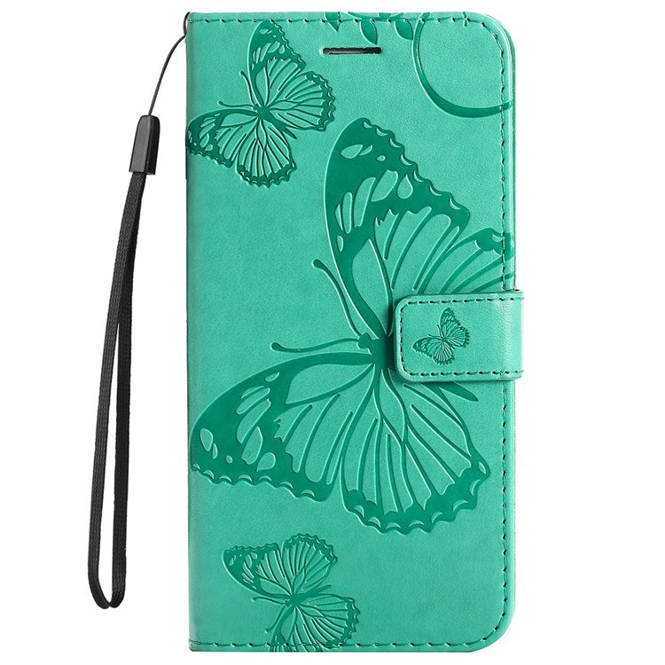 KT Leather Series-2 for OnePlus Nord 2T 5G Butterfly Imprinted PU Leather Flip Wallet Case Stand Shockproof Phone Cover - Green