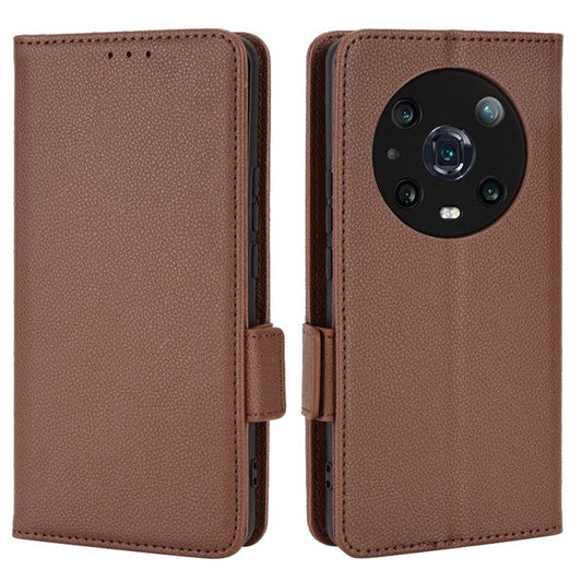For Honor Magic4 Pro 5G Magnetic Closure Litchi Texture PU Leather Phone Case Stand Wallet Anti-scratch Phone Cover - Brown
